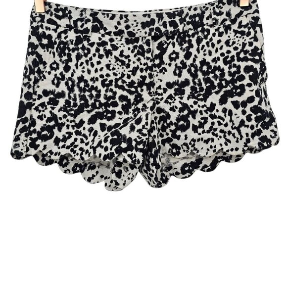J. Crew Womens 6 Black Cream Linen Blend Printed Scalloped Shorts‎ - Picture 1 of 10